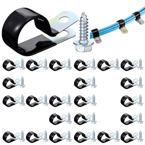 Tandefio 50 Pcs 3/4" Stainless Steel Cable Clamp with Screw Rubber Coated - size: 3/4"