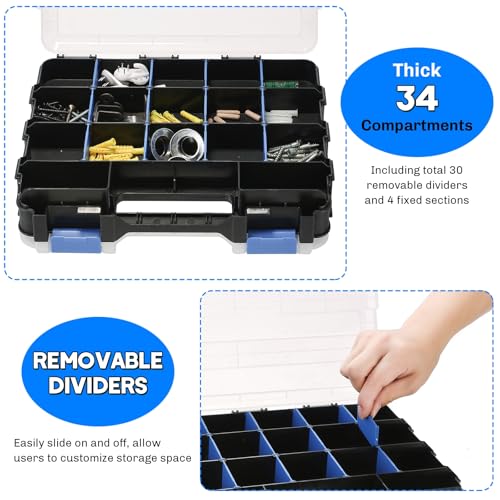 Small Parts Organizer Storage Case Tools Box 34-Compartments - color: Blue