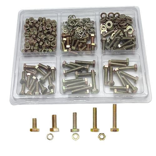 245PCS Nuts and Bolts Assortment Kit, Metric Bolt Assortment, M6 Bolts and Nuts Kit, Grade 8.8 Bolts and Nuts Kit, Metric Bolt Kit, Yellow Zinc Plated Coating, 5 Sizes, Length from 12-30mm - size: 245PCS M6