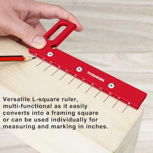 Large Carpenter Square 6.5''x5.79''Protractor Ruler with 3D Multi-Angle Measuring and Scribing Features with Anti-Lost Pin for Accurate Woodworking & Construction - color: Red