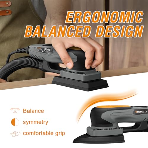 2-in-1 Detail Sander & Palm Sander, Brushless Electric Orbital Sander with 4000-10000 OPM, Dust Collection, 20PCS Sandpapers for Woodworking & Tight Spaces, Ergonomic Symmetrical Design