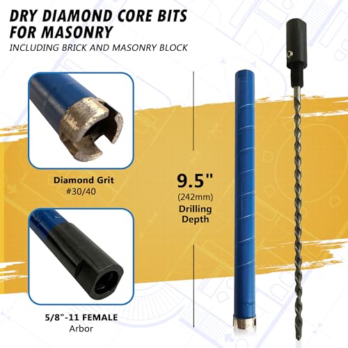 1-1/4" Dry Diamond Core Bit w/Pilot for Brick & Block, 5/8"-11 - size: 1-1/4"
