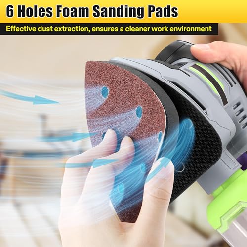 5 Pcs 6 Holes Foam Sanding Pads, Compatible with Ryobi Sander - color: Black and White, size: 6 Holes