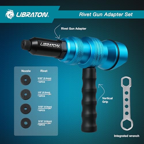 LIBRATON Rivet Gun Adapter for Electric Drill, Rivet Drill Attachment - size: 4 Sizes