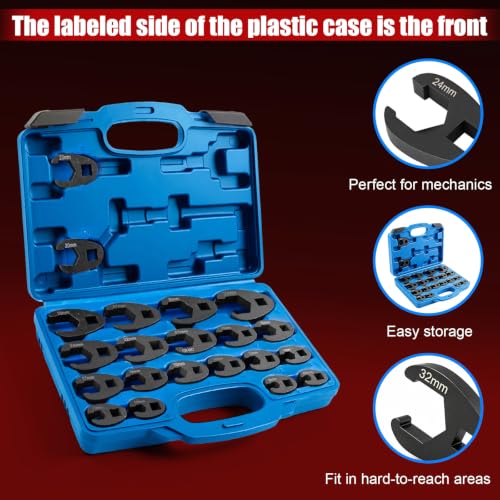 21Pc Crowfoot Wrench Set–6 Point, 1/2" & 3/8" Drive, Metric 8-32mm