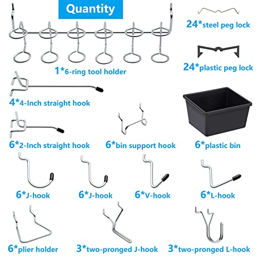 Pegboard Hooks Assortment, for Organizing Various Tools, with Pegboard Bins, 107 PCS, 48 of Which are Locks - style: 107PCS