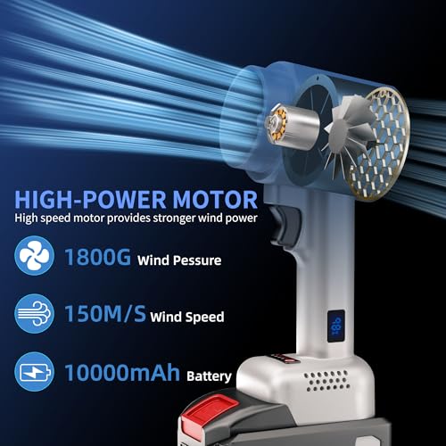 Cordless Handheld Car Dryer Blower, 1800G 335MPH Air Duster - color: White