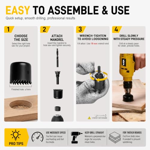 KATA 8PCS Hole Saw Kit 1" to 2-1/8" for Wood, Drywall, PVC, Plastic in Case - color: 8 PCS-Black