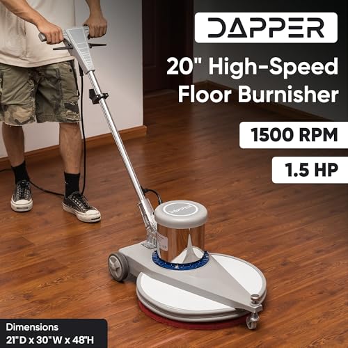 20" High-Speed Commercial Floor Burnisher, 1.5 HP, 1500 RPM, 40ft Cord, Rubber Bumper Guard, with Red, White & Black Pads for Cleaning, Polishing & Burnishing - size: 20" Non-Weighted
