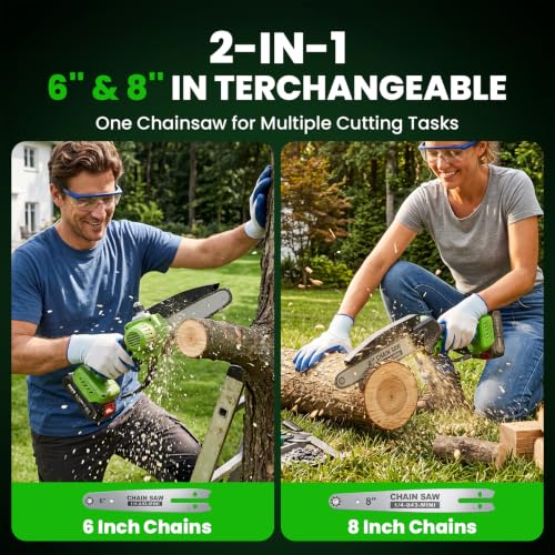 Mini Chainsaw Cordless, 8&6 IN Brushless Electric Chainsaw Battery Powered - color: Green01