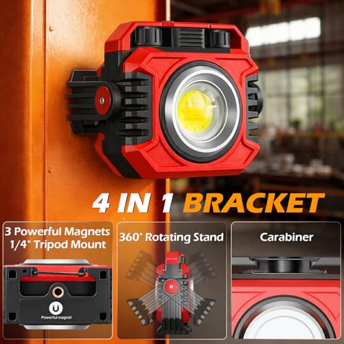 Samyoung 2-Pack 2400LM Magnetic Rechargeable Work Light, Up to 80 Hours - color: Red