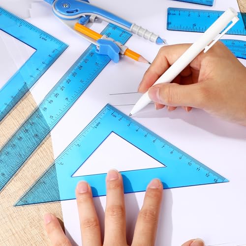 Zonon 7 Pcs Geometry Math Set with Compass Protractor Rulers, Blue - color: Blue