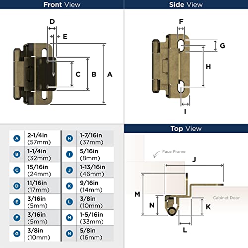 Amerock 1 Pair 3/8" Inset Burnished Brass Self-Closing Wrap Cabinet Hinge - color: Burnished Brass, size: 3/8 Inch (10 mm) Inset
