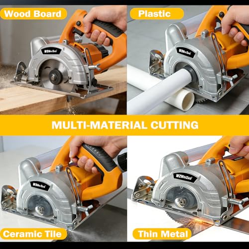 Mini Circular Saw Corded,4"&5" Electric Wood Saw with Vacuum Dust Bag,0-45° Cutting Bevel, Max Cutting Depth 1.6"(90°), 1.28"(45°) for Wood,Soft Metal,Tile,Plastic Cutting 001