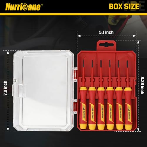 HURRICANE 6-Piece Insulated Precision Screwdriver Set, 1000V VDE Certified Small Electrician Screwdrivers with Magnetic Tips, PH000-PH0 & SL2.0-3.0mm for Terminal Blocks, Household Electrical Repairs - size: 6 pc Basic Mini Insulated Screwdriver