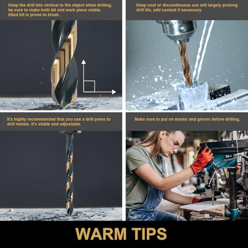 HIDOTOL Drill Bit Set 29Pcs, 135 Degree Tip High Speed Steel with Black and Gold Finish, Stainless Steel, Plastic and Wood with Metal Indexed Storage Case 1/16"-1/2" - size: Black Gold 29 PCS