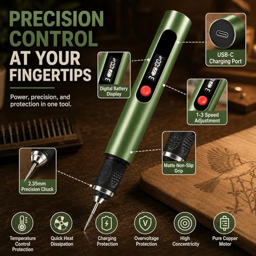 Engraving Pen,Lightweight Kit,35 Bits,3 Speed,Beginner-friendly Craft Tool - color: Green