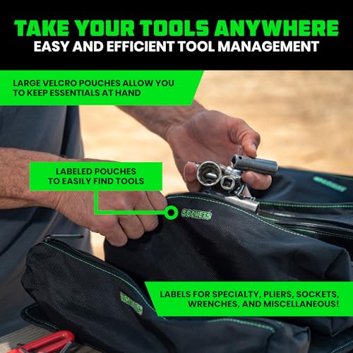 Rhino USA Tool Bag Roll - Heavy Duty Canvas Organizer for Tools - color: Green Black