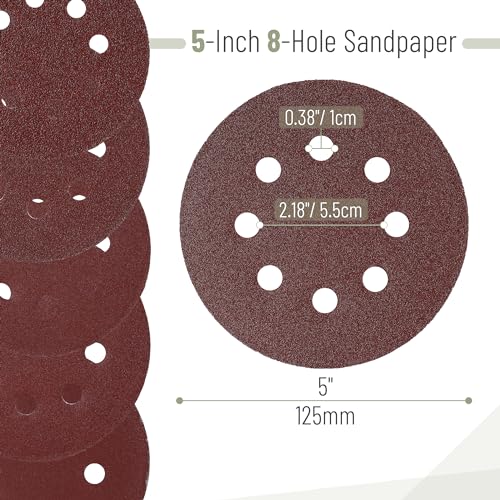 Bates- Sanding Discs, 5 Inch 8 Hole Sanding Discs, 100 Pack, Grits 60 120 240 400 600 800 1000 1200 1500 2000, Sanding Pads, Hook and Loop Sanding Disc, Round Sandpaper Discs, 5 inch Sanding - color: Red, size: 100 Pack, 60-2000 Grits