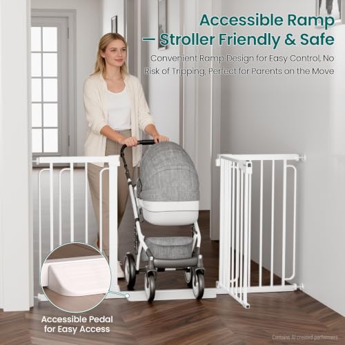 Cumbor 30.4-56.8" Extra Wide Baby Gate, Auto Close Dual Lock Dog Gate White - color: White, size: 30.4"-56.8" W x 30.5" H