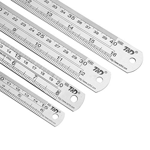 ZZTX Metal Ruler 6 Inch 8 Inch 12 Inch 16 Inch Stainless Steel 4 Pack