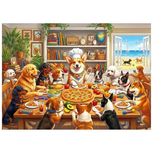 Dog Pizza Jigsaw Puzzles for Adults 1000 Pieces - color: Paws Pizza Party
