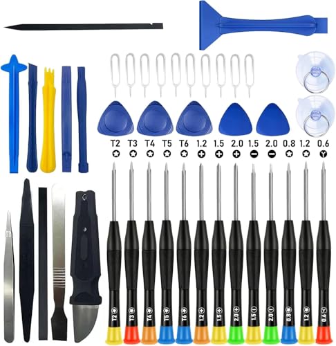 42-Piece Professional Electronics Opening Pry Tool Repair Kit with Steel and Carbon Fiber Nylon Spudgers, Anti-Static Tweezers and 13 Screwdrivers for Open Cellphone, Laptops, Tablets (Multicolor) - color: Multicolor