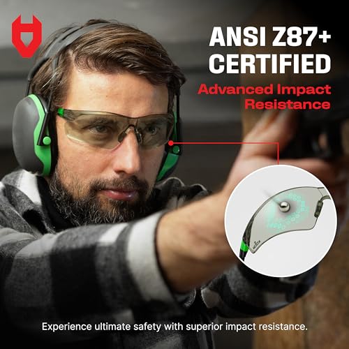 NoCry Tinted Safety Glasses for Men and Women with Anti-Fog and Scratch Resistant Wrap-Around Lenses — Adjustable Temples and Nose Pads — 100% UV Resistant, ANSI Z87.1 Certified Protective Eyewear - color: Black & Green Tinted