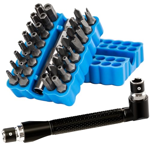 34pcs Security Bit Set 1/4 Inch Hex Shank Screwdriver Bit Set,Tamper Proof Bits-Torx+Hex+Tri Wing+Star+Spanner for Torx Security Screwdriver Set,High Hardness Impact Driver Bit Set(Blue+Wrench) - color: Blue+wrench