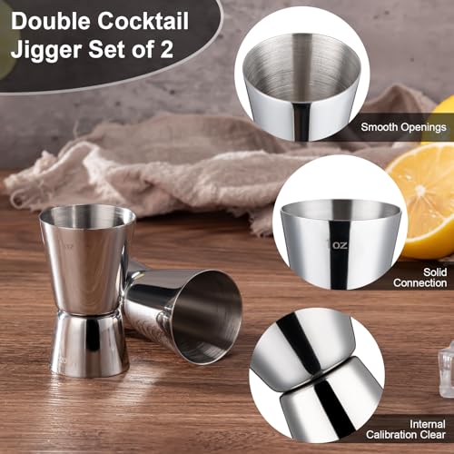 Briout 2Pcs Double Cocktail Jigger for Bartending, 1OZ & 1/2OZ, Flat Edge - color: Silver, size: Flat Edge-0.5oz/1oz-2PC