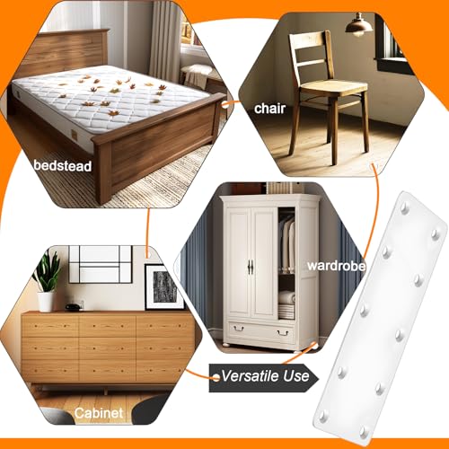 White Mending Plates 7.87x1.89 inch Flat Brackets,6PCS | Heavy Duty Stainless Steel Straight Brace for Wood Furniture, Fence Repair & Joining - Includes Screws for Fastening & Fixing - size: 7.87 x 1.89 x 0.08 inch/200 x 48 x 2 mm