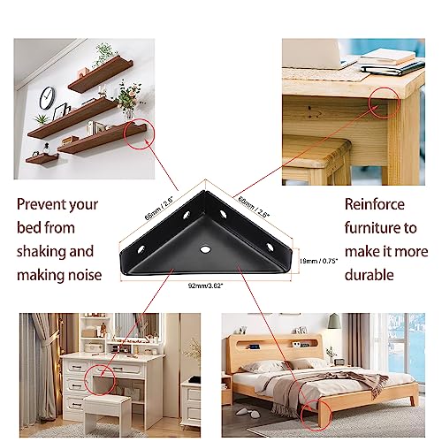 4 Pcs Trapeziform Angle Brackets, Shelf Brackets Heavy Duty Triangular Bracket Fastener, Cold Rolled Steel Braces Joining Support for Desk Bed Edge (Black), SJ2-WDQ-4P - color: 4Pcs M:5.5 x 4.2 x 1.6 Black
