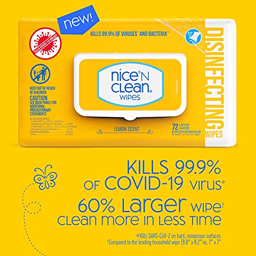 Nice 'N Clean Disinfecting Surface Wipes 72ct | Cleans & Disinfects Home & Kitchen Surfaces | Lemon Scent - size: 72 Count (Pack of 1)