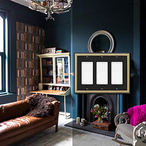 Pearled Frame Decorative Wall Plate Switch Plate Outlet Cover (Triple Decorator, Black & Dark Golden) - style: Triple Decorator