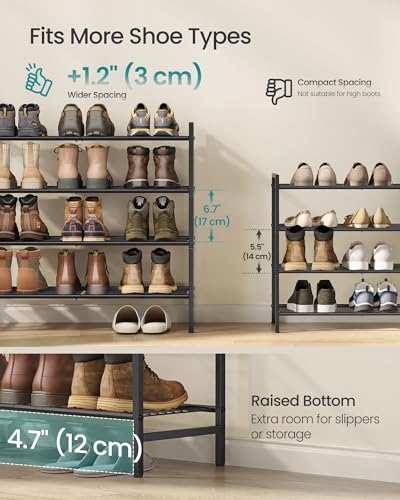SONGMICS 4-Tier Metal Shoe Rack, Vertical Shelf, Holds up to 20 Pairs - color: Black, size: 4 Tiers (11"D x 26.8"W)