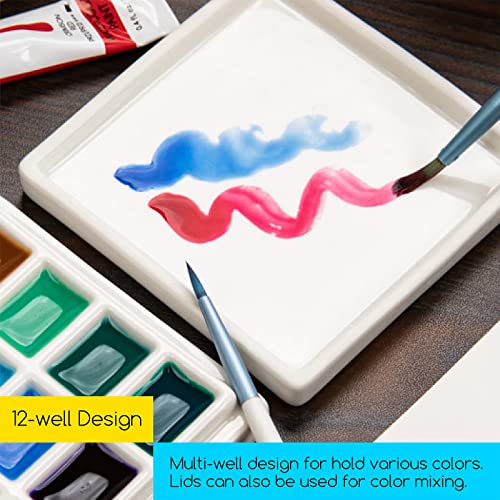 MEEDEN Ceramic Watercolor Palette with Cover: 12-Well Porcelian Mixing Tray - size: 12-well