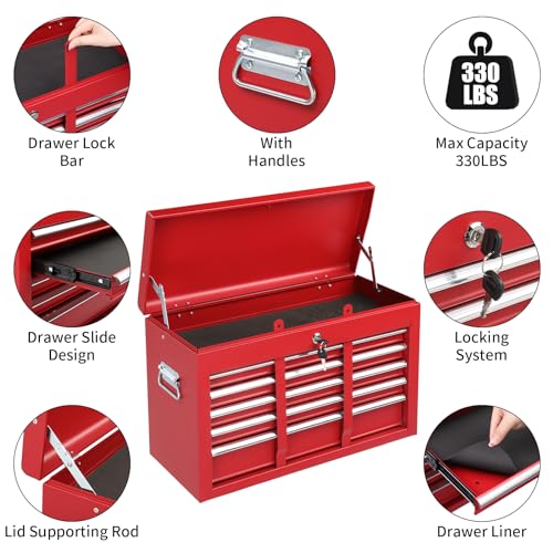 Winado 24" Metal Portable Tool Box with 5 Drawers, Lockable, Red - color: Red