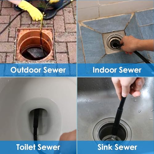 200FT Sewer Jetter Kit for Pressure Washer, 5800PSI Drain Cleaner Hose 1/4 Inch NPT Corner, Rotating and Button Hose Sewer Jetting Nozzle Pearl Corsage Pin Waterproof Tape with 2 Spanner - color: 200FT