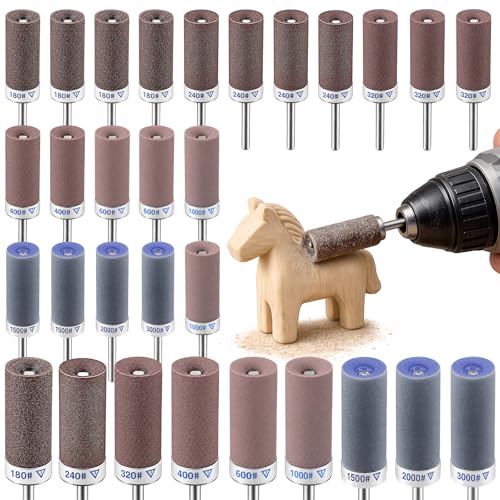 30Pcs Sanding Drums for Dremel Rotary Tool with 1/8" Shank, Sanding Sticks for Plastic Wood Metal Grinding Polishing, 180/240/320/400/600/1000/1500/2000/3000 Grits - color: 30Pcs-Mixed Grits