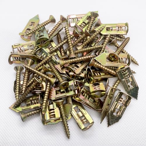 Maozaa 50 pcs Self-Drilling Drywall Anchors with Screws, 0.47x1.18 Inch Zinc Plated Steel Drywall Wall Anchors and Screws Kit Heavy Duty, Easy Application No Drill or Holes in Wall - size: 50PCS 0.47x1.18 inch