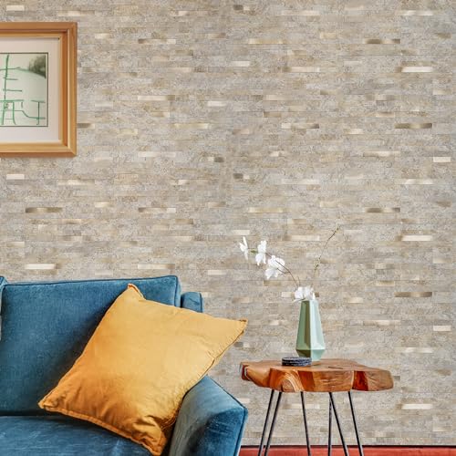 StyloVue 20 Sheets Peel and Stick Backsplash, Dark Beige with Metal Gold Look PVC Wall Tiles Upgrade Your Kitchen Backsplash, RV, Fireplace - color: Dark Beige With Metal Gold