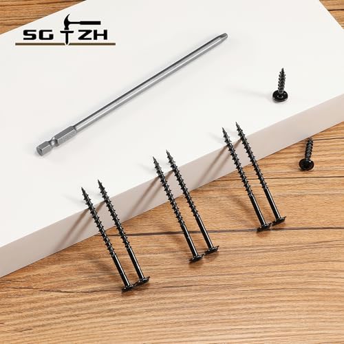 Pocket Hole Screws #8 x 1-1/4" (360Pcs) 2lb. Carbon Steel, Black, Washer Head, Coarse Thread, Square Drive,150MM Drive Bit Included - color: Black, size: #8 x 1-1/4"