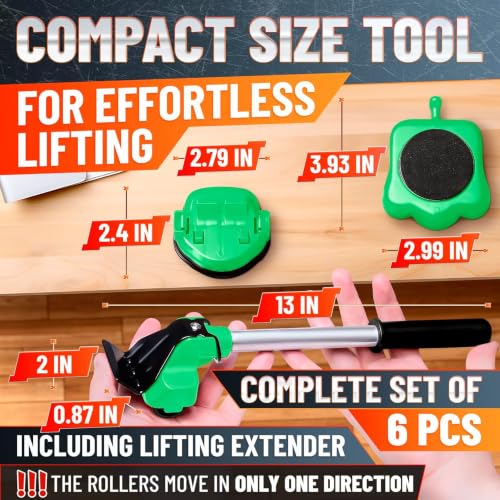 Furniture Lifter Tool with 4 Pcs Appliance Rollers, 660 Lbs, Green - color: Green