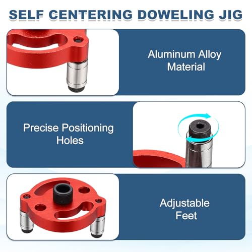 HARFINGTON Self Centering Doweling Jig Kit Straight Holes Puncher Dowel Jig Locator with Drill Bushings(3/4/5/6/7/8/9/10mm) Woodworking Joints Tool for Precise Straight Holes, Red - color: Red