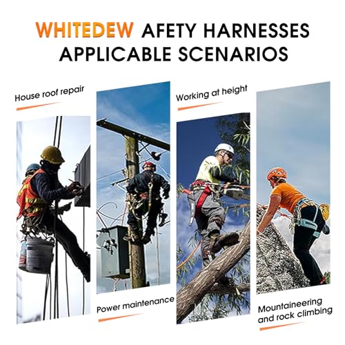 Fall Protection Premium Safety Harness with Shock Absorbing Lanyard, Vented & Padded Shoulder, Legs & Back - Upgrade 4 Quick Buckles (Orange) - color: Orange