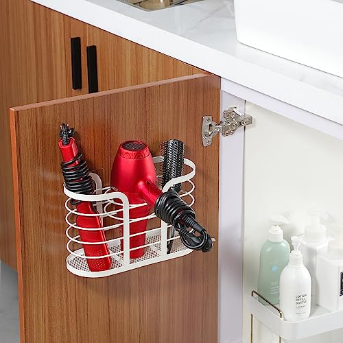 YIGII White Hair Dryer Holder - Adhesive Blow Dryer Holder/Hair Tool Organizer Bathroom Organizer Stick on Wall Mounted Multi-Functional Hair Dryer Rack for Wire Straightener, Shavers - color: White-l