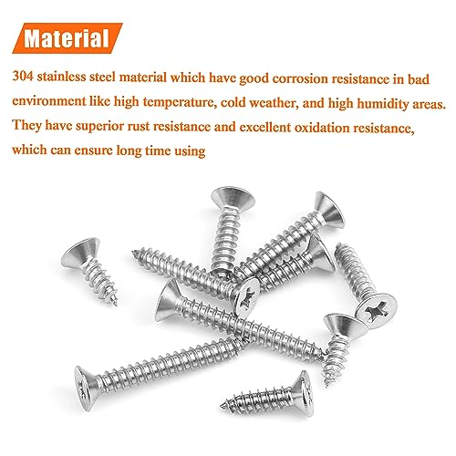 #8 x 1/2" 5/8" 3/4" 1" 1-1/4" Wood Screws Set, HELIFOUNER 140 Pieces Phillips Countersunk Head Self-Tapping Screws Assortment Kit, Phillips Flat Head Wood Screws, 304 Stainless Steel - size: #8