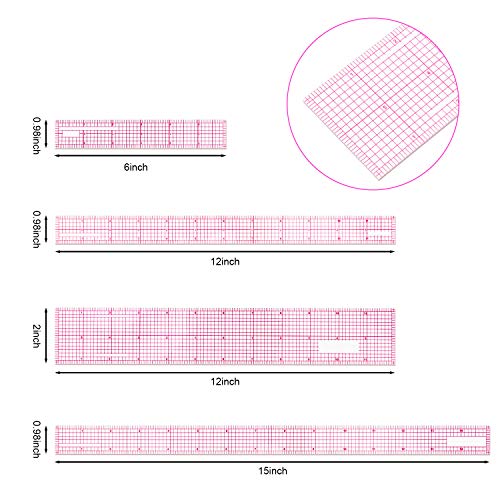 Frienda 6 Pcs Clear Plastic Sewing Rulers Set, Beveled Inch Metric Scales
