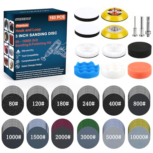 193 Pcs 3 Inch Sanding Discs, Headlight Restoration Polishing Kit - size: 3 Inch