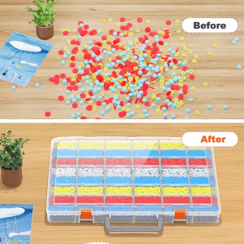 Bluedale 48 Grids Large Plastic Organizer Box with Adjustable Dividers, Beads Storage Containers Compartment Tackle Box Case for Crafts Hobby Small Parts Fishing Seeds Jewelry (Transparent) - size: Transparent-1P
